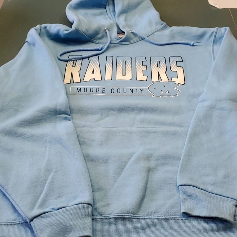 NuBlend jerzees hoodie, light blue, unesex. RADERS, Moore County. Medium
